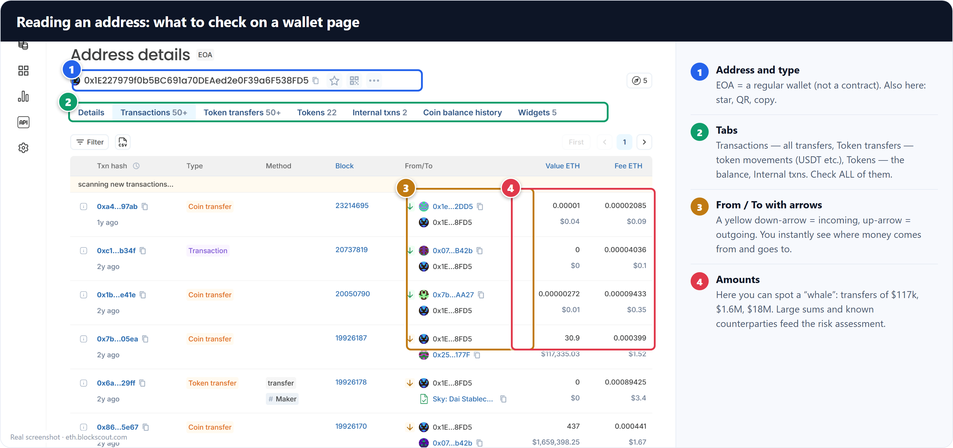 Wallet address page breakdown